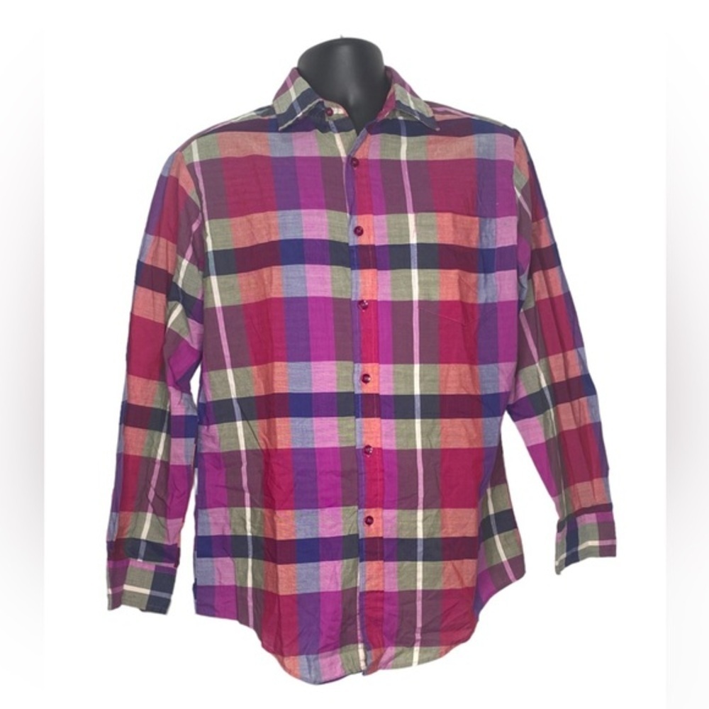 Main Stream Vintage Plaid Button Up Long Sleeve Shirt (Size: Med, Color: Multi)
